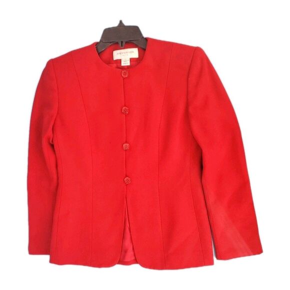 Womens Sz 2p Red Blazer 4 Button Close Pure Woolmark Vintage Lined Joes NY Read - Picture 9 of 16